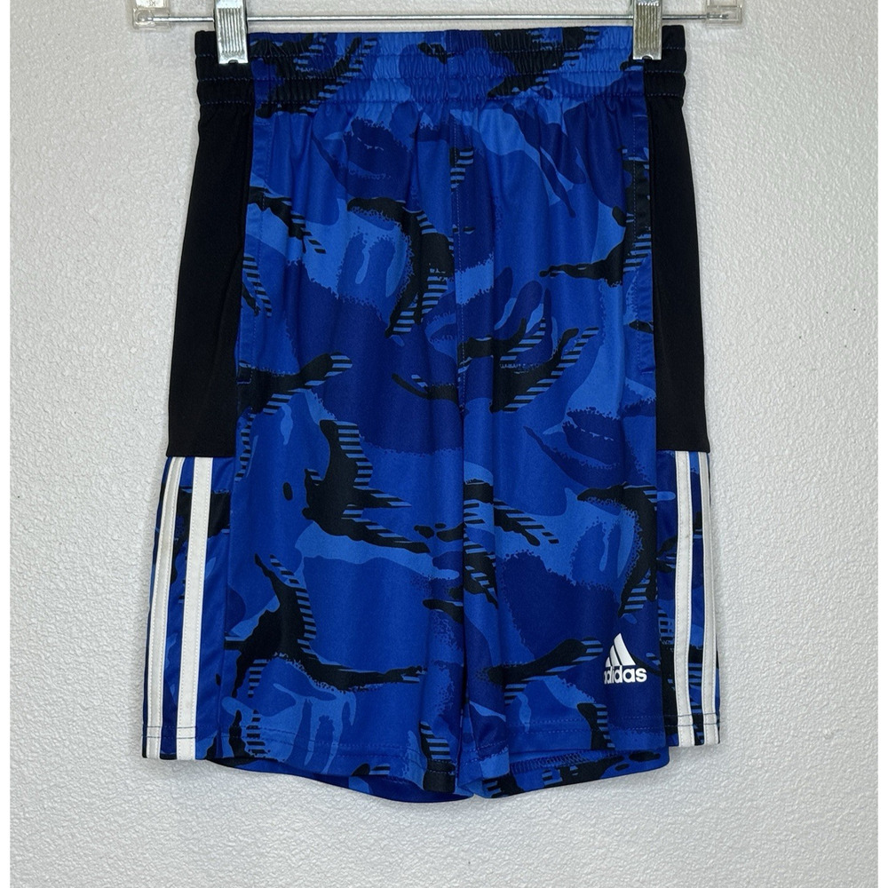 Adidas Basketball Shorts‎ Boys Sz Medium 10-12 Blue Black Elastic Waist Athletic